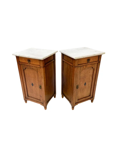 Two Arts & Crafts Art Nouveau Oak Nightstands or Bedside Tables, 1900s